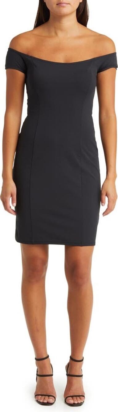 Open Edit Little Black Dress Off Shoulder Sheath Mini L NWT